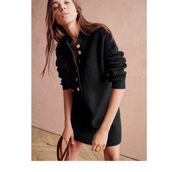 Sezane Dresses & Skirts - Sezane Luan Black Wool-Cotton Sweater Dress